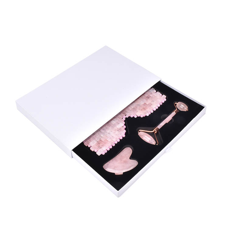 Rose Quartz Deluxe Gift Set (Gua Sha, Roller and Eye Mask)